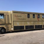 Un des camions qui transportent les chevaux pour les corridas du week-end.